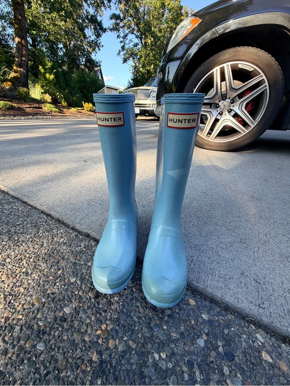 Hunter Gloss Tall Rain Boots in Sky Blue